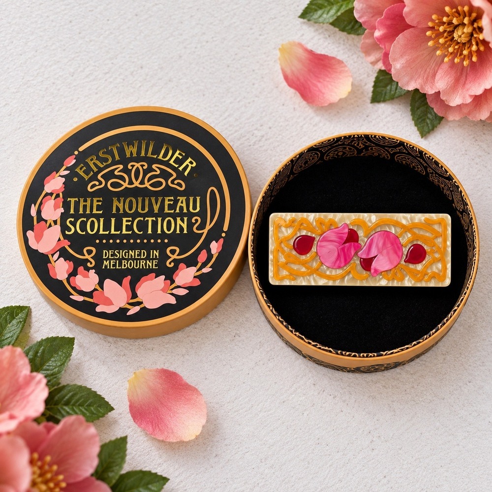 Erstwilder Brooch 2021 Pink Flower and Thorn Nouveau Collection Resin Pin Jewelr